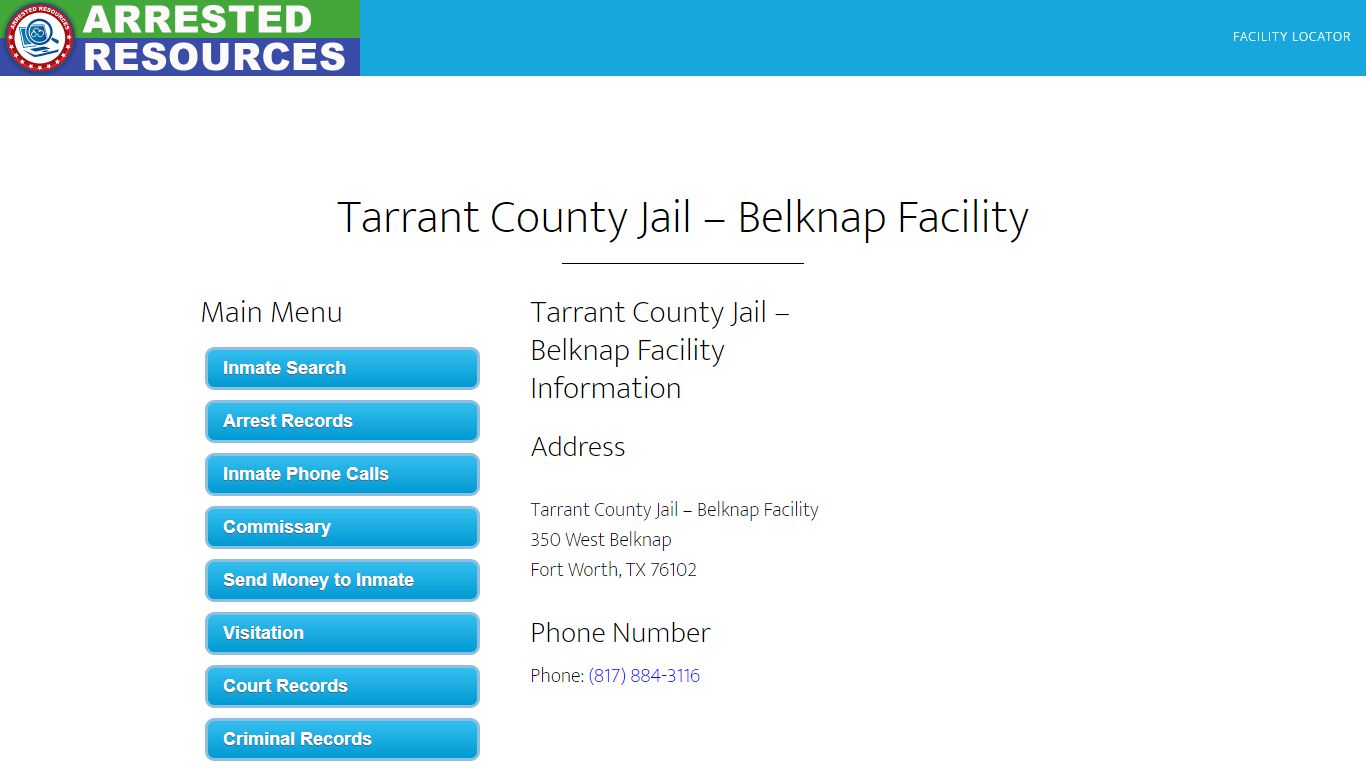 Tarrant County Jail - Belknap Facility - Inmate Search - Fort Worth, TX