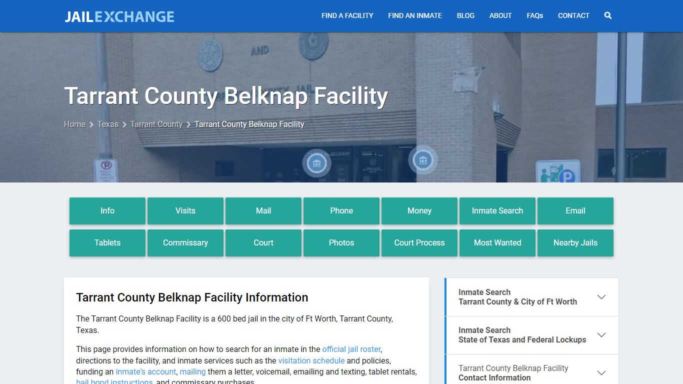 Tarrant County Belknap Facility, TX Inmate Search, Information